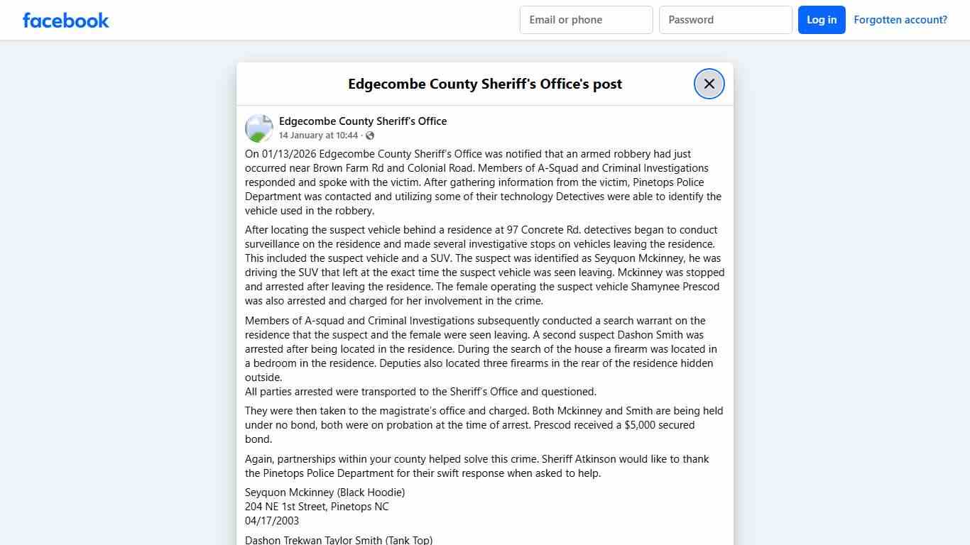 On 01/13/2026... - Edgecombe County Sheriff's Office Facebook